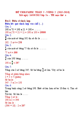 Đề thi violympic Toán Khối 5 - Vòng 2 - Năm học 2015-2016 - Trường TH Mạo Khê A